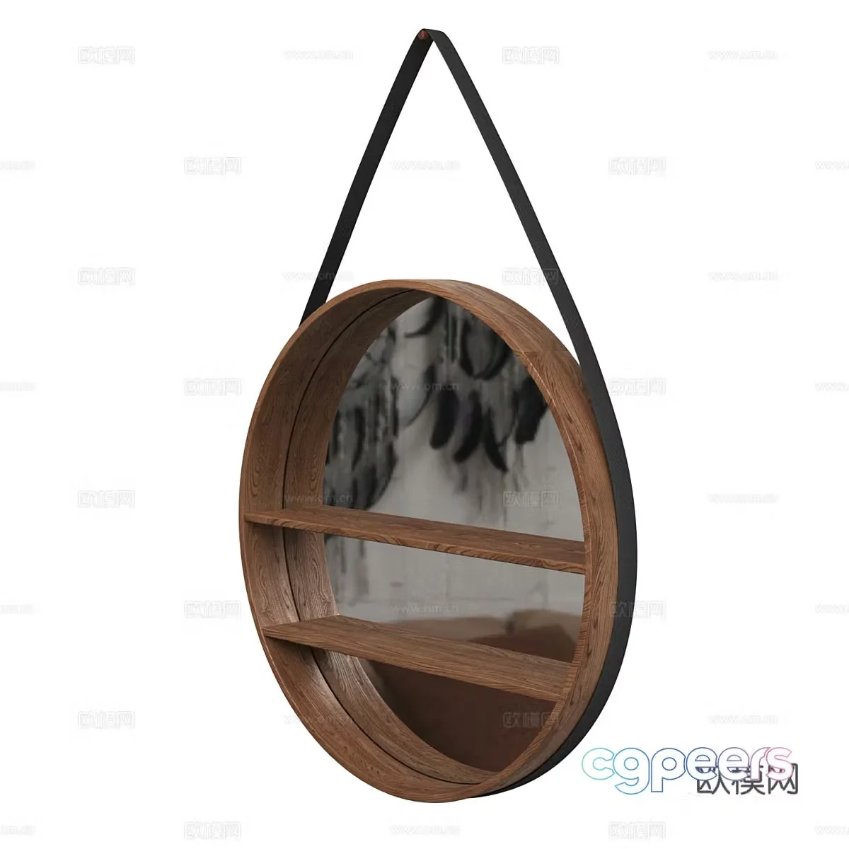 New Chinese style wooden decorative hanging mirror round mirror 3D model