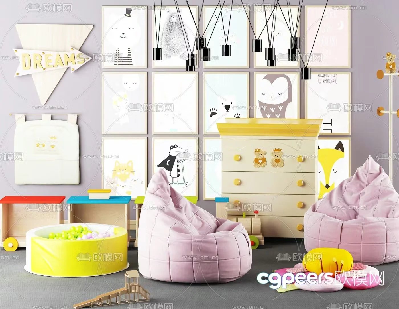 Nordic children’s lazy sofa children’s cabinet 3D model