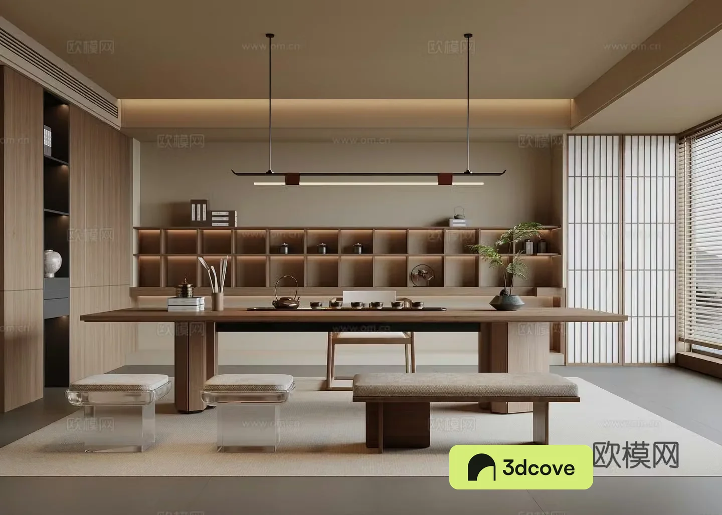 New Chinese-style tea room Song-style tea room Tea table and chair Tea cabinet Chandelier