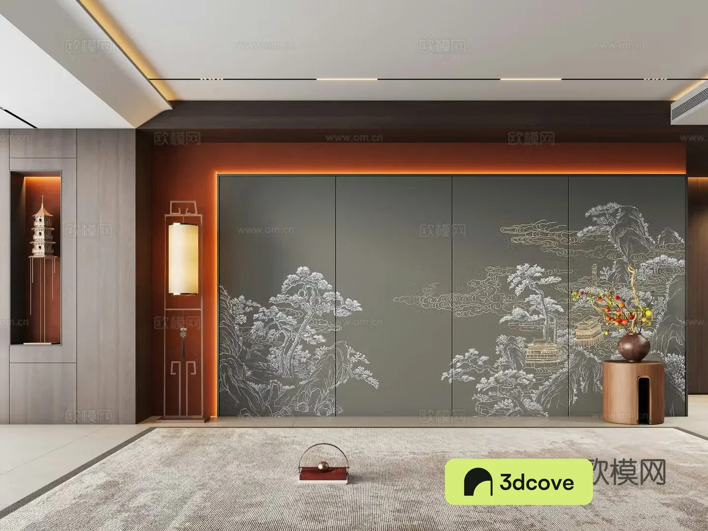 Zen new Chinese style living room sofa background wall