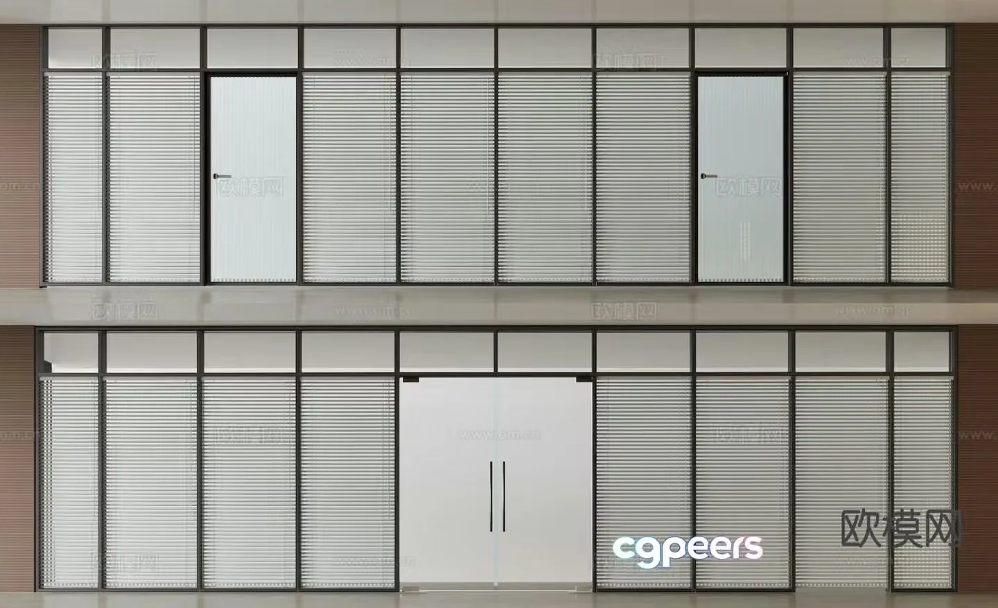 Modern office glass partition louvered glass partition 3d model