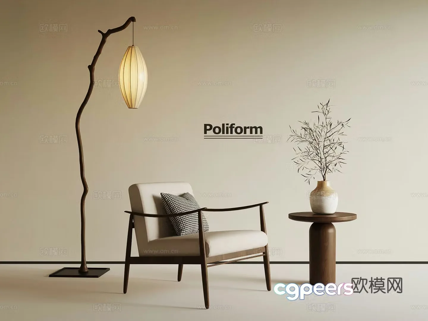 New Chinese style leisure chair floor lamp 3d model