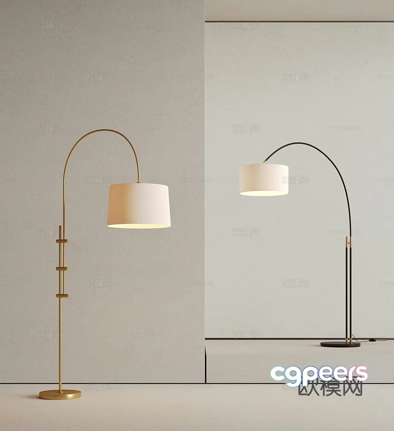 French cream-wind curved floor lamp metal floor lamp fishing floor lamp 3d model