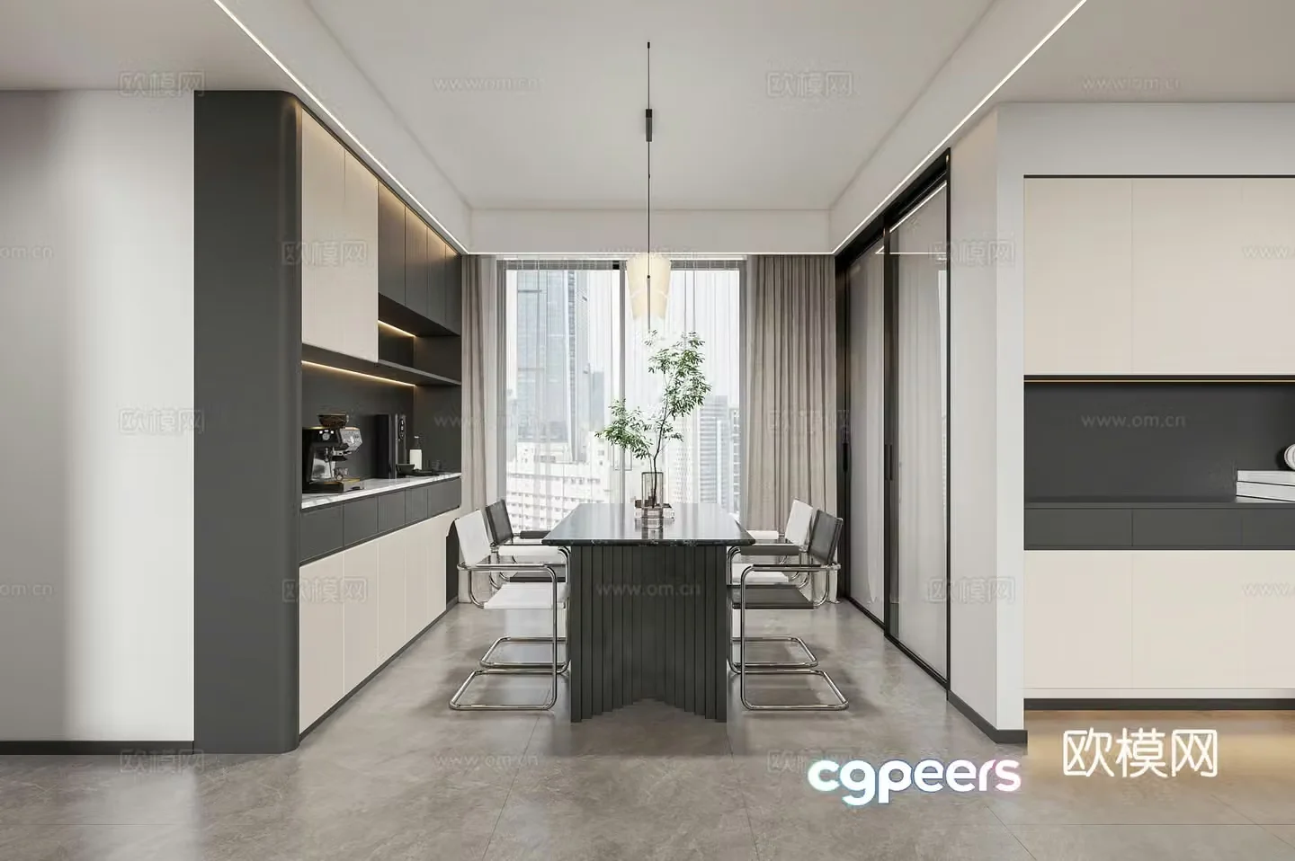 Modern restaurant Italian restaurant Premium gray restaurant Black and white gray restaurant Modern living restaurant Simple 3D model