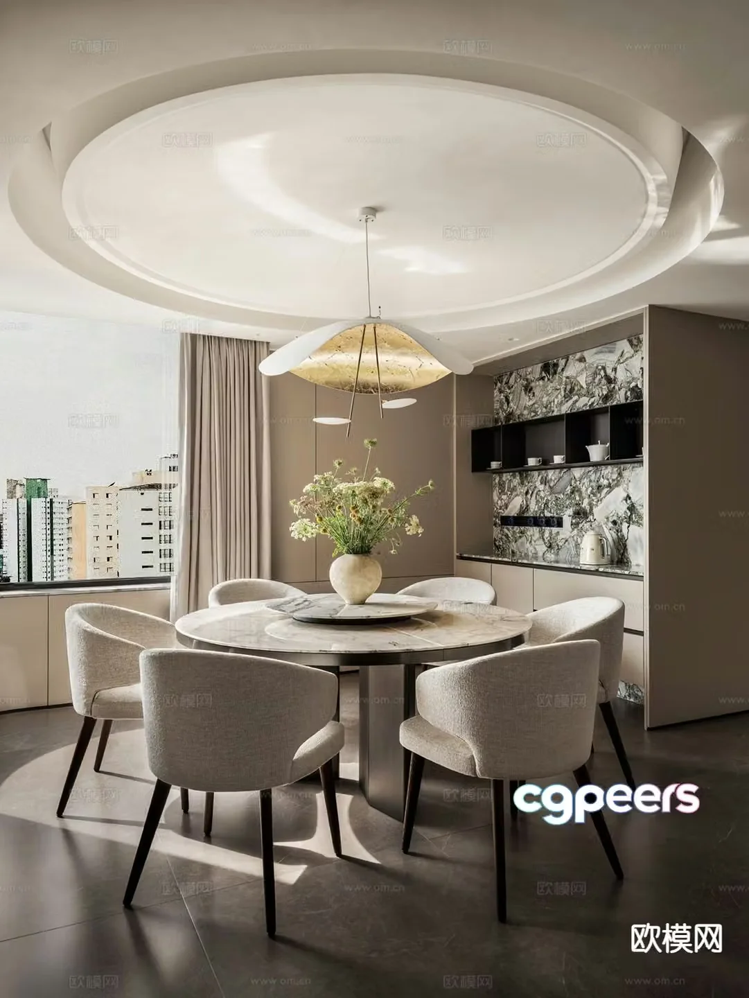 Light luxury dining table and chairs round dining table 3D model