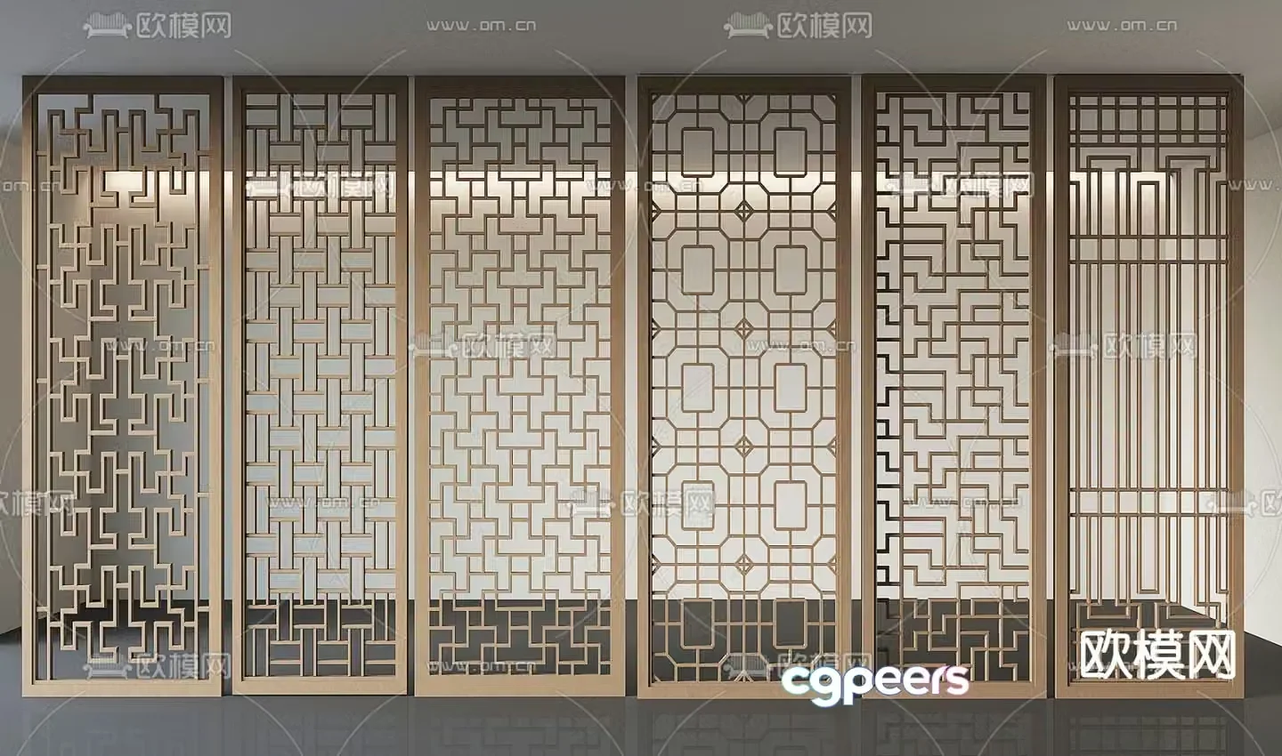 New Chinese style lattice hollow partition 3D model