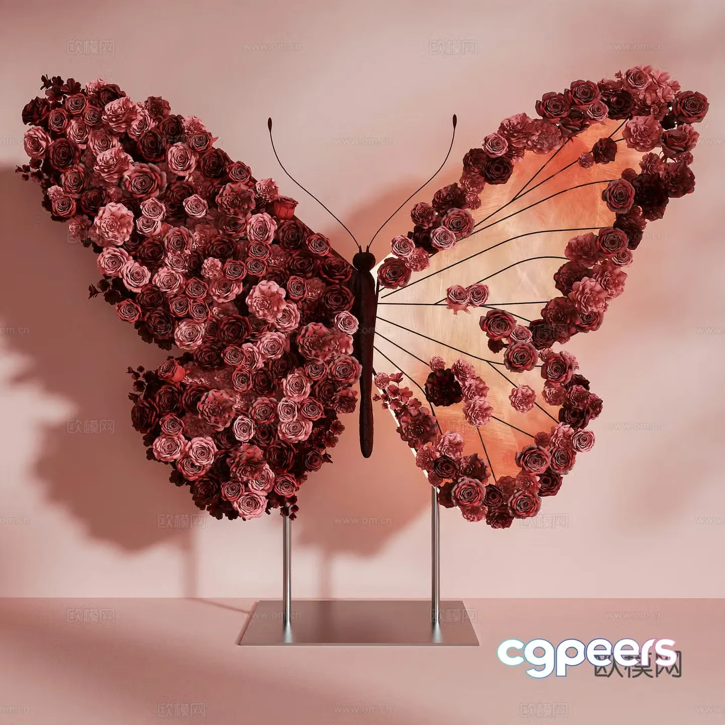 Art installation butterfly decorative flower 3d model