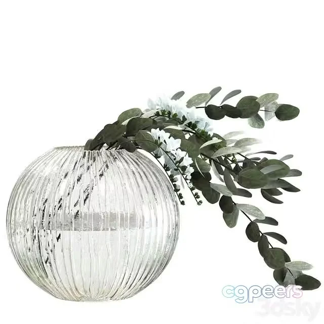 3ds Max Free – Bouquet with eucalyptus and freesias (round vase)