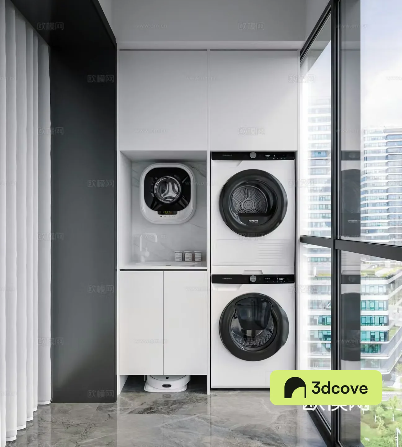 Modern balcony cabinet washing machine cabinet living balcony black and white gray balcony laundry table