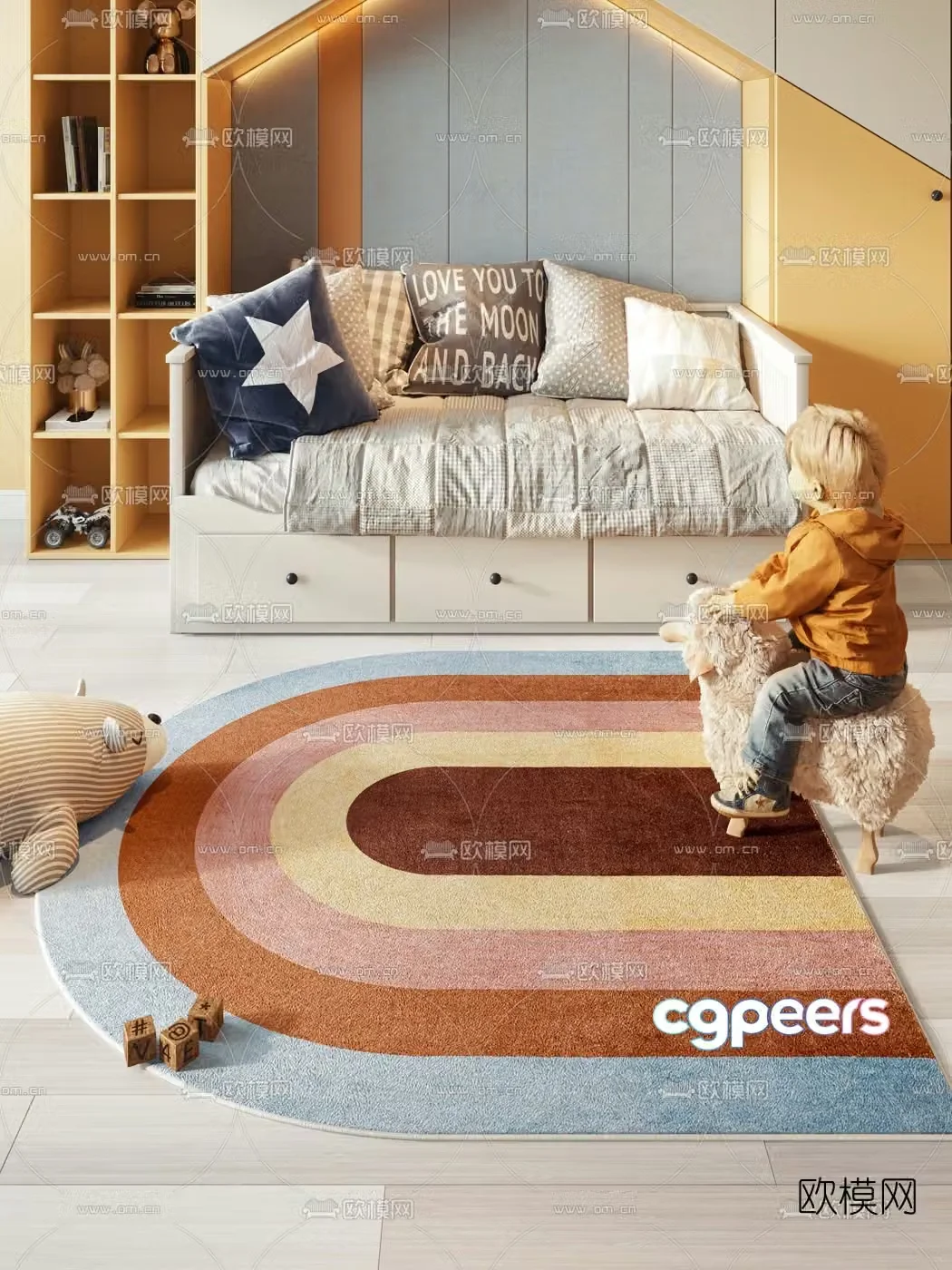 Modern children’s sofa bed wooden 3d model