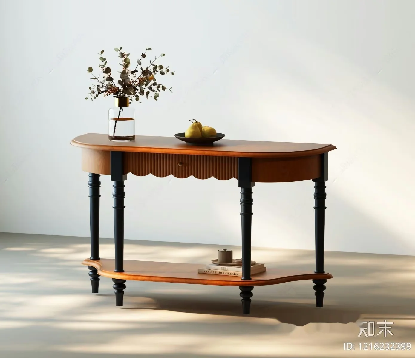 A Wooden Console Table With Black Legs 3D Model – 11970 – VRAY Render