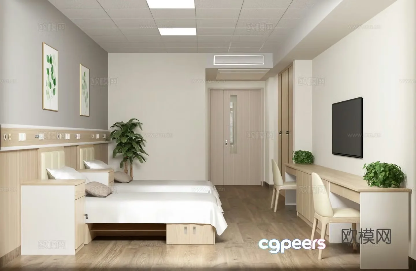 Modern nursing home double room 3d model