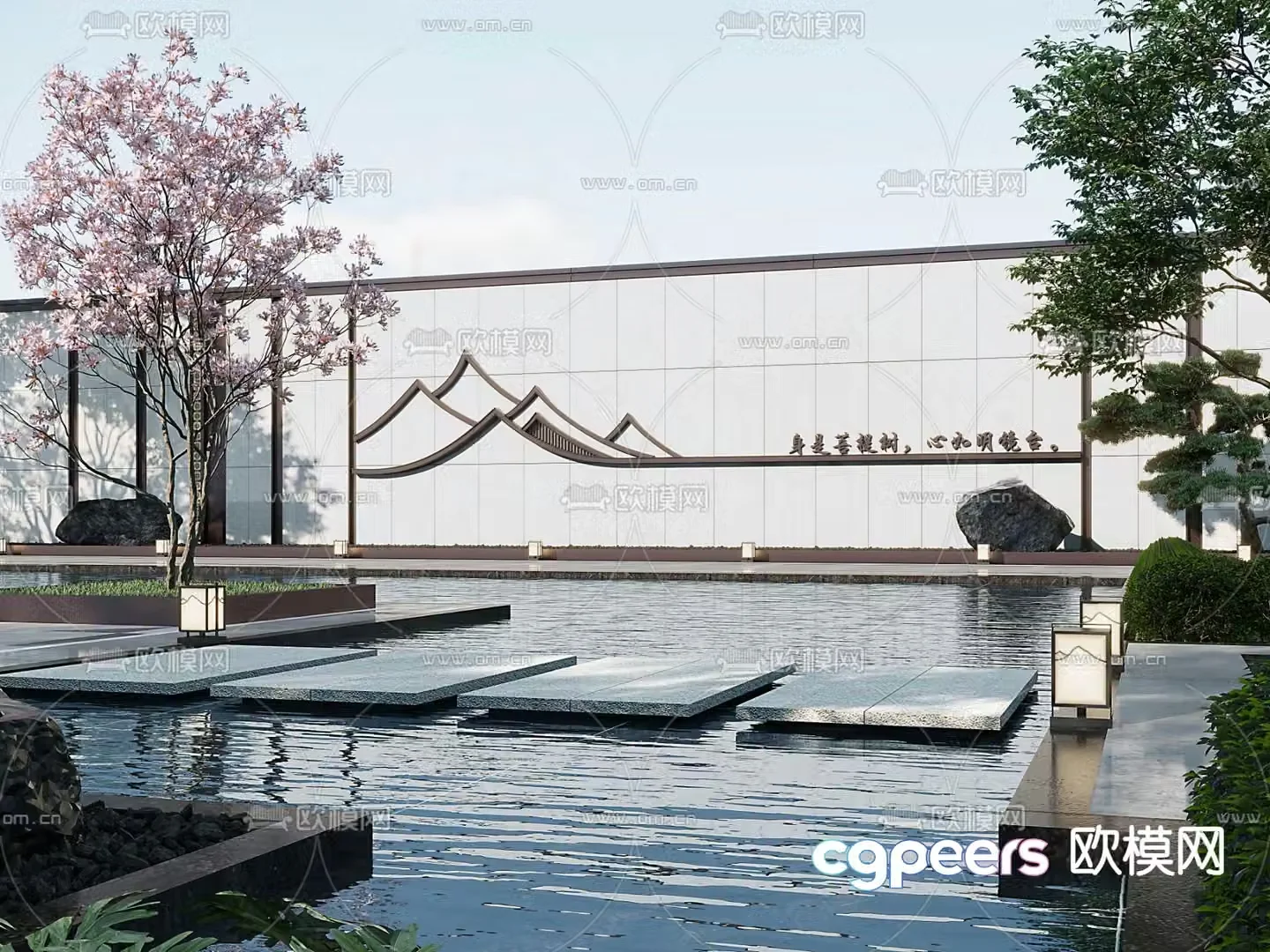 New Chinese style courtyard landscape courtyard water feature 3D model