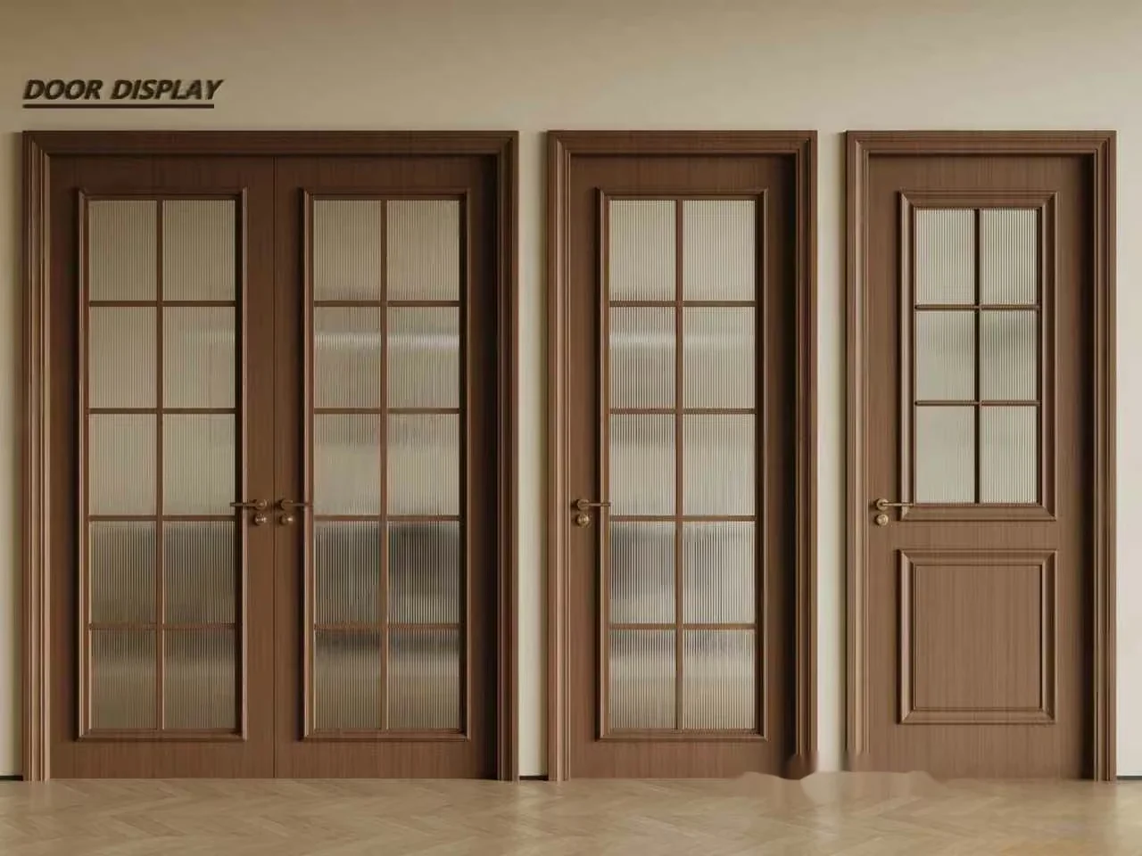 Three Wooden Doors With Glass Panels 3D Model – 1319 – VRAY Render