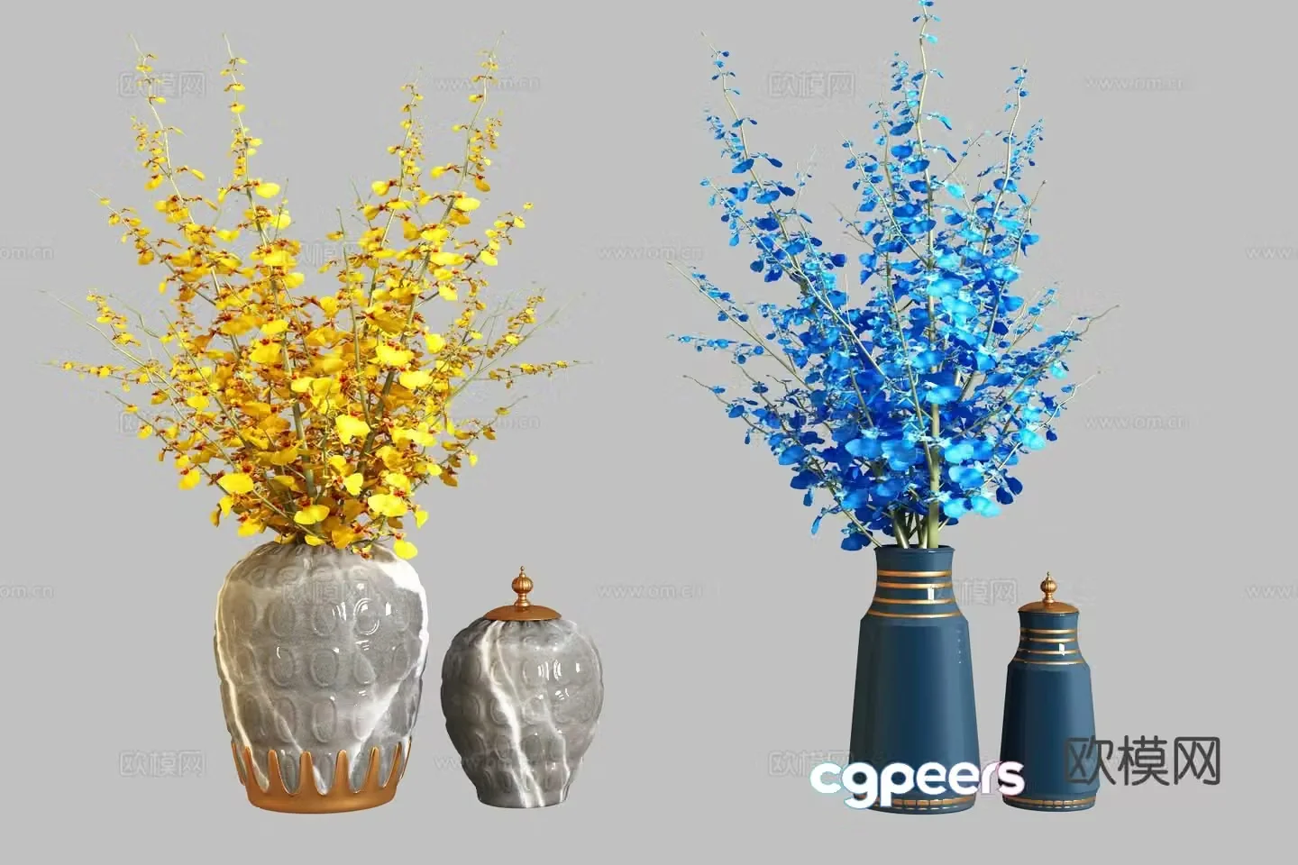 modern vase dancing orchid yellow flower blue flower 3d model