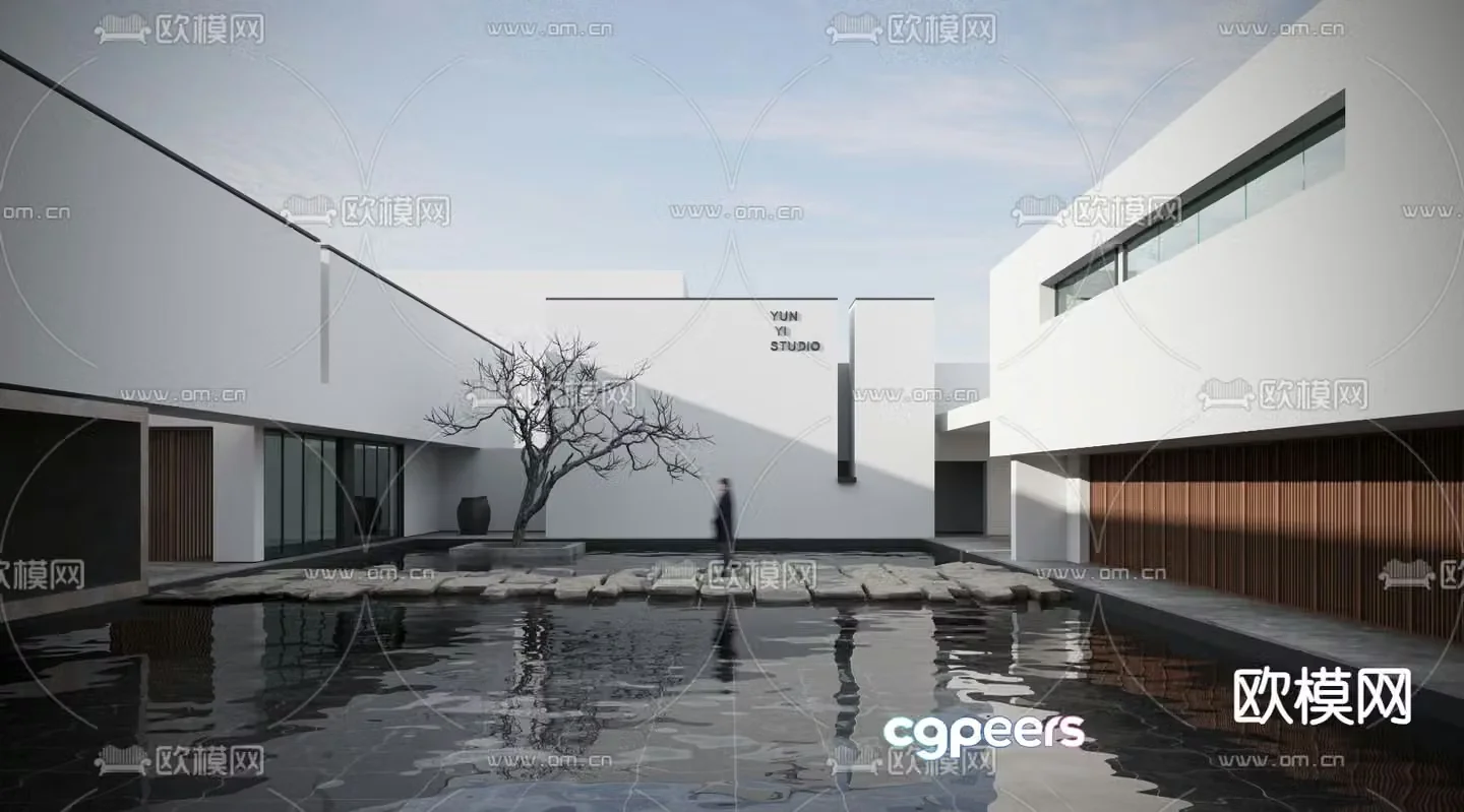 Courtyard landscape water feature atrium landscape 3d model