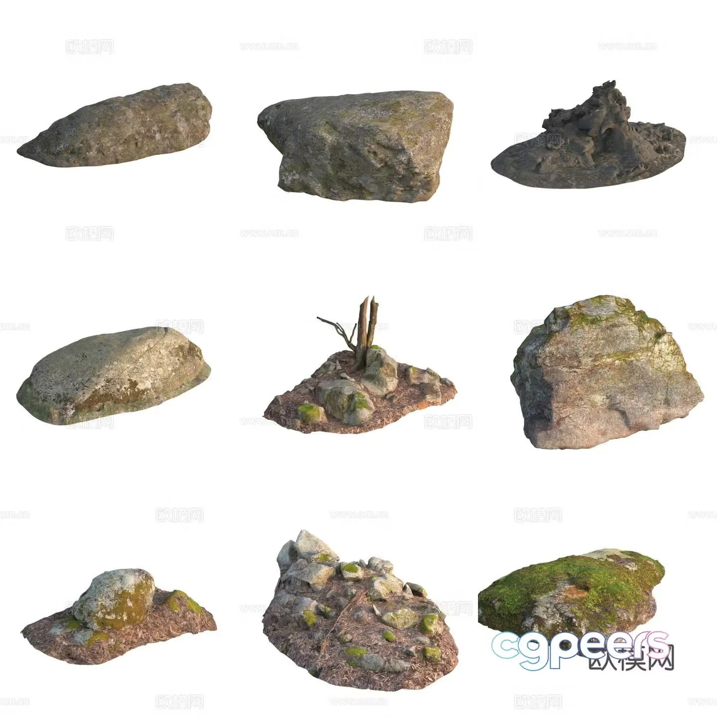 Moss Stone Boulder Rock 3D Model