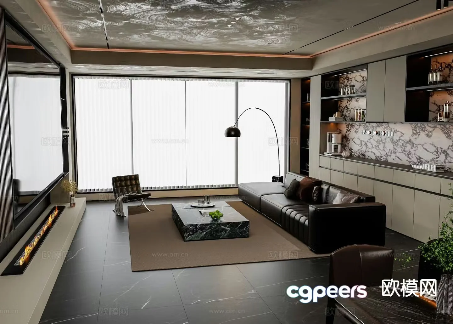 Italian light luxury living room 3D model