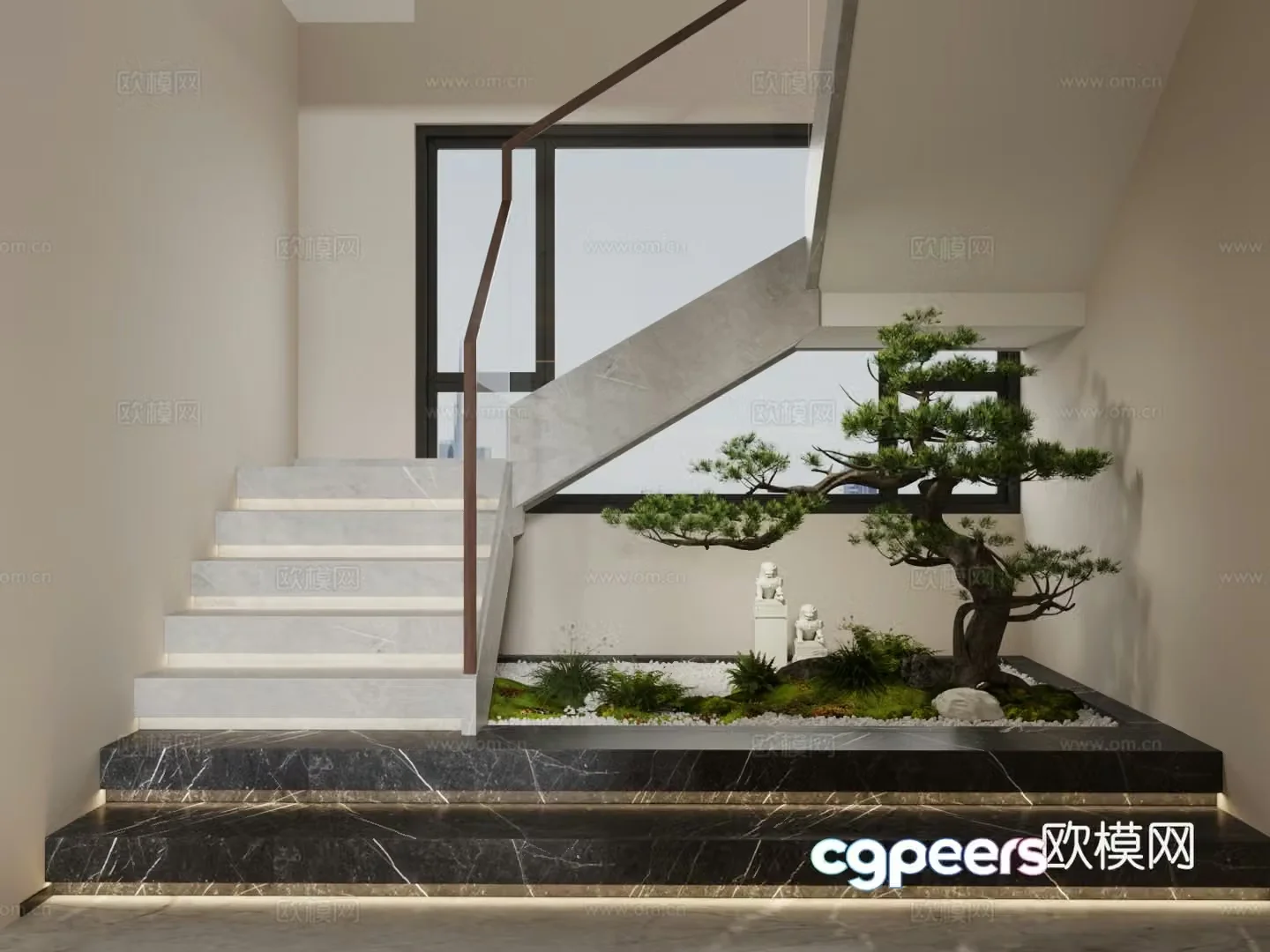 New Chinese interior landscape stair landscape basement landscape sketch landscape stairwell end view 3D model