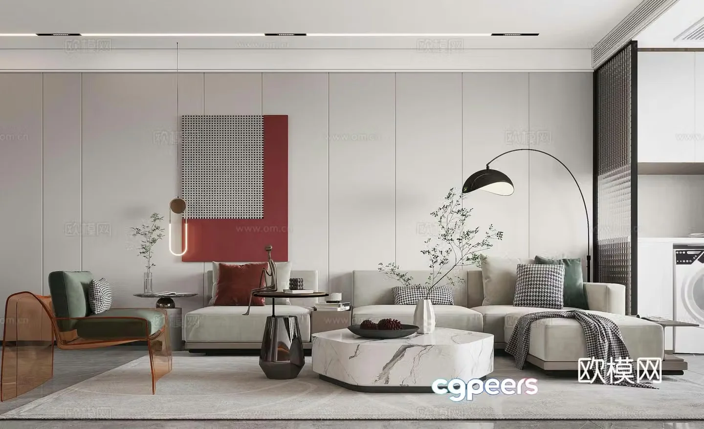 Modern living room leisure chair combination sofa floor lamp simple modern living and dining room ornament 3d model