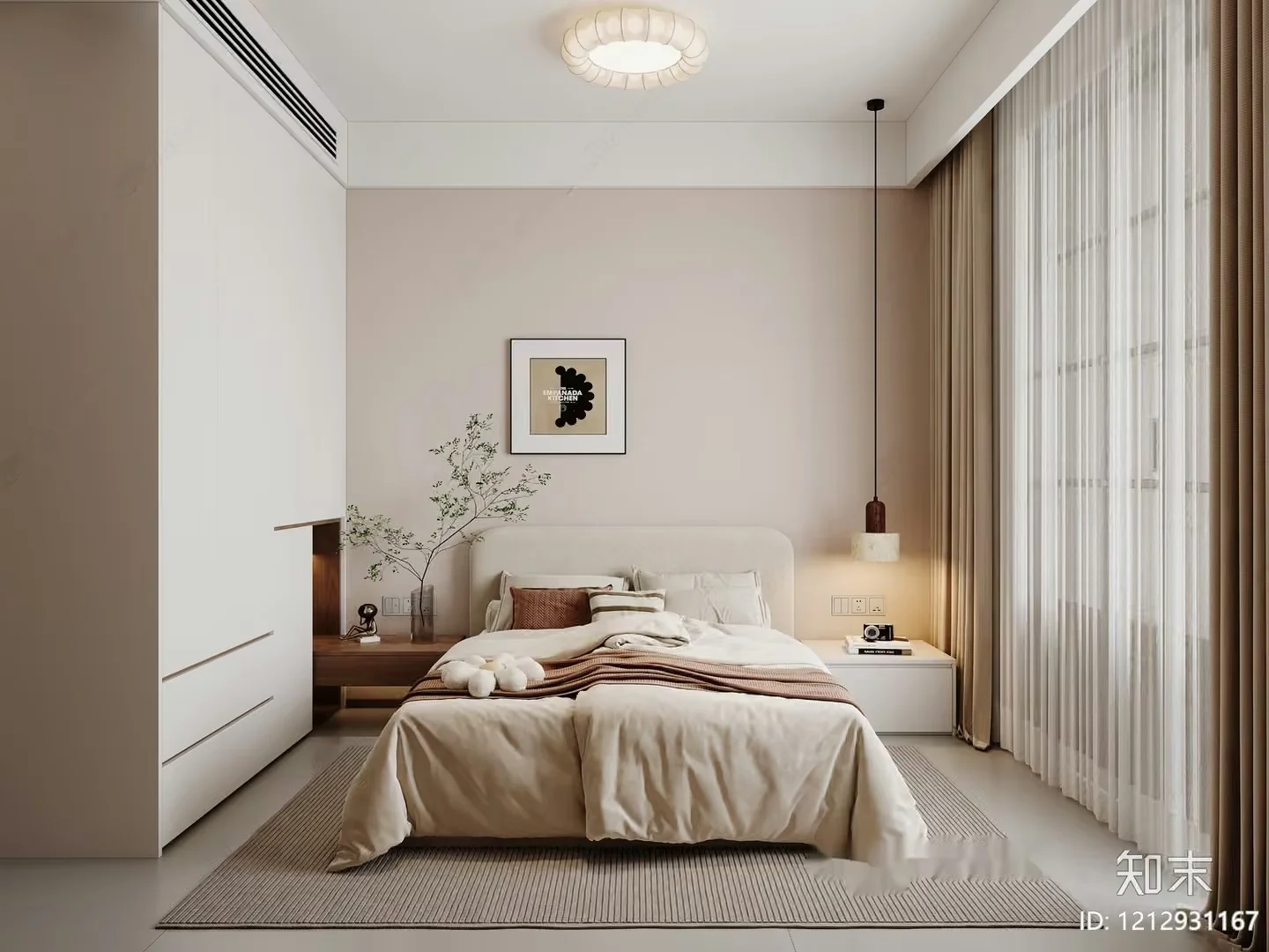 Cozy Neutral-Toned Bedroom 3D Model – 2428 – VRAY Render