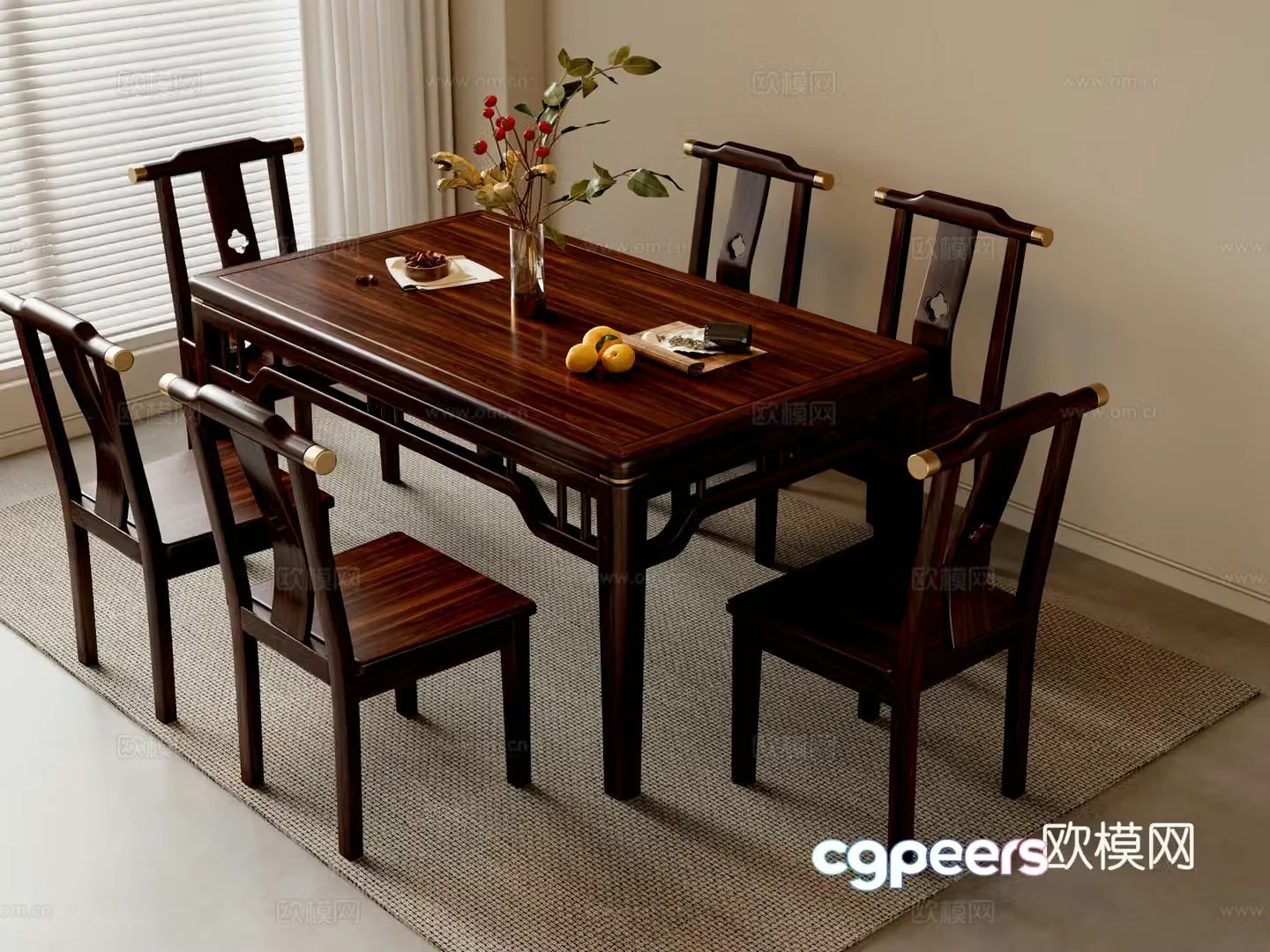 New Chinese dining table and chairs 3d model