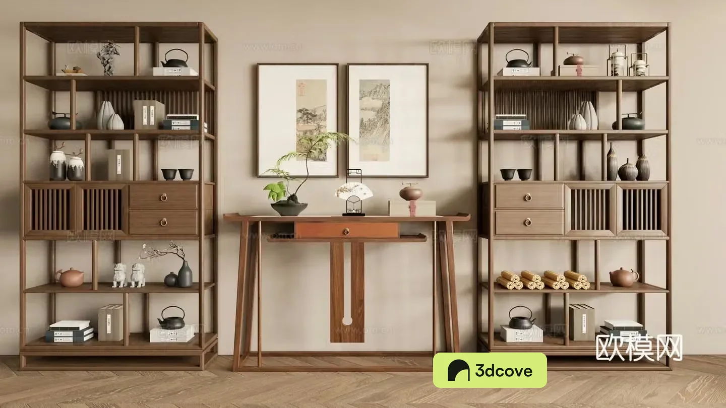 New Chinese style Zen book rack solid wood strip