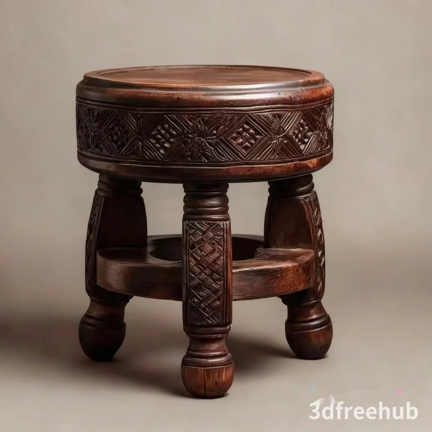Wooden Stool With Intricate Carvings 3D Model – 19920 – VRAY Render