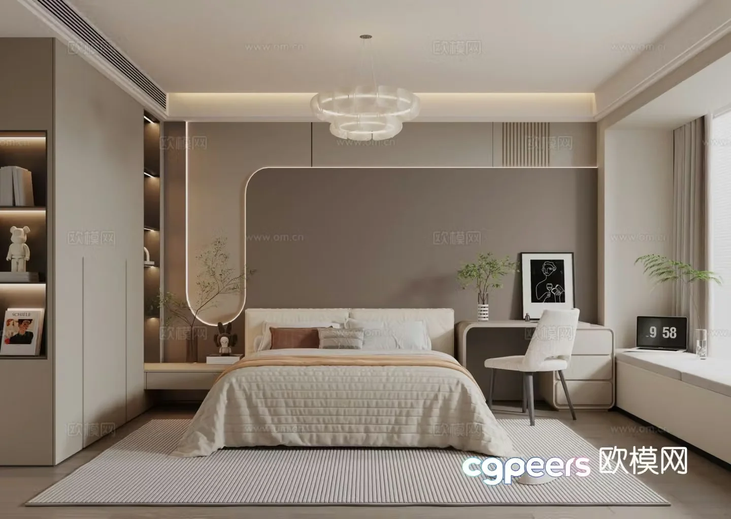 Modern cream style home bedroom 3d model