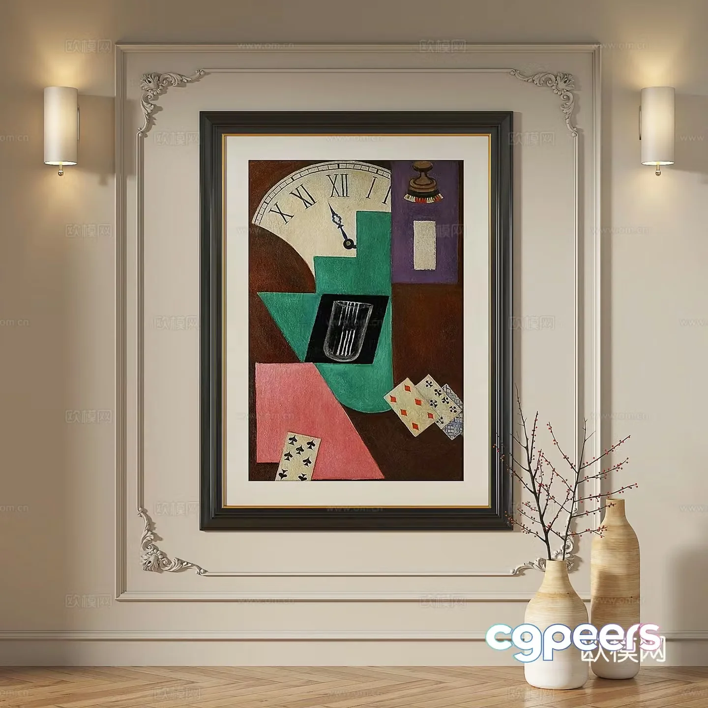 French retro simple abstract light luxury modern decorative painting 3d model