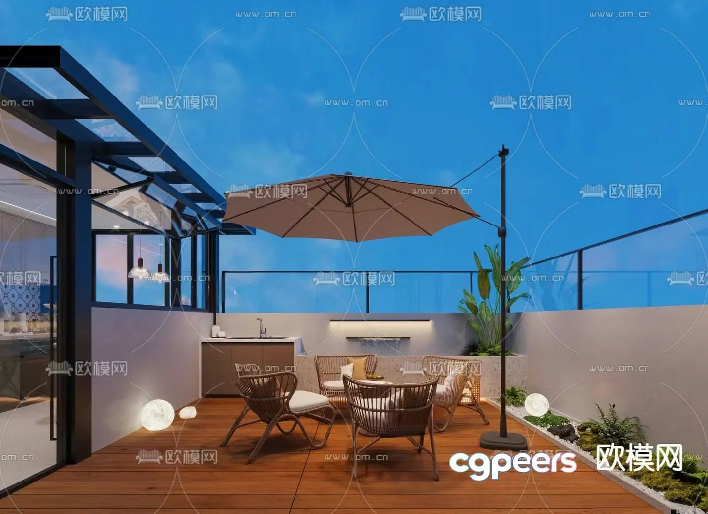 Balcony roof garden 3d model