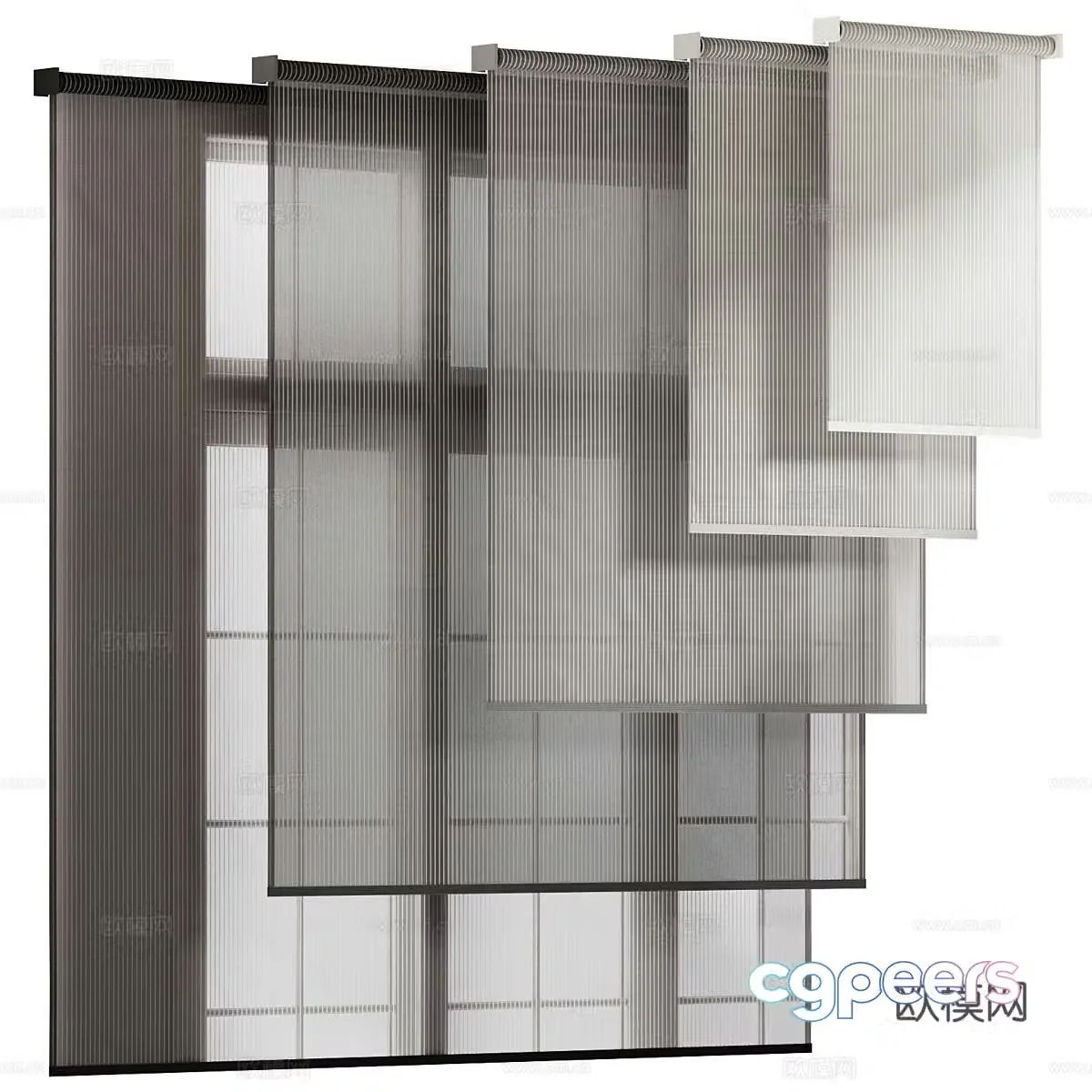 New Chinese style striped tulle roller blind 3D model