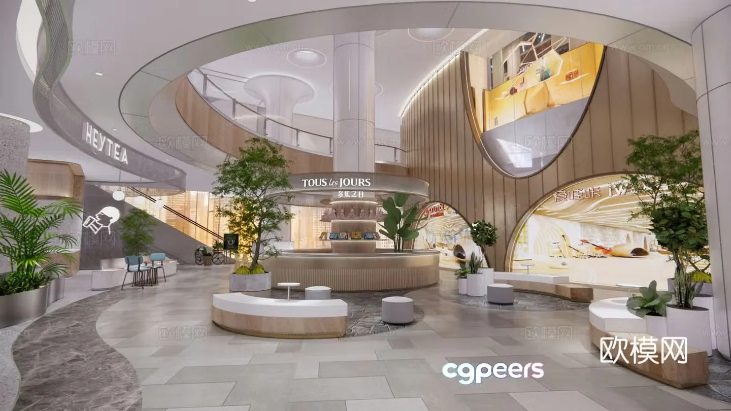 Modern shopping mall atrium 3d model