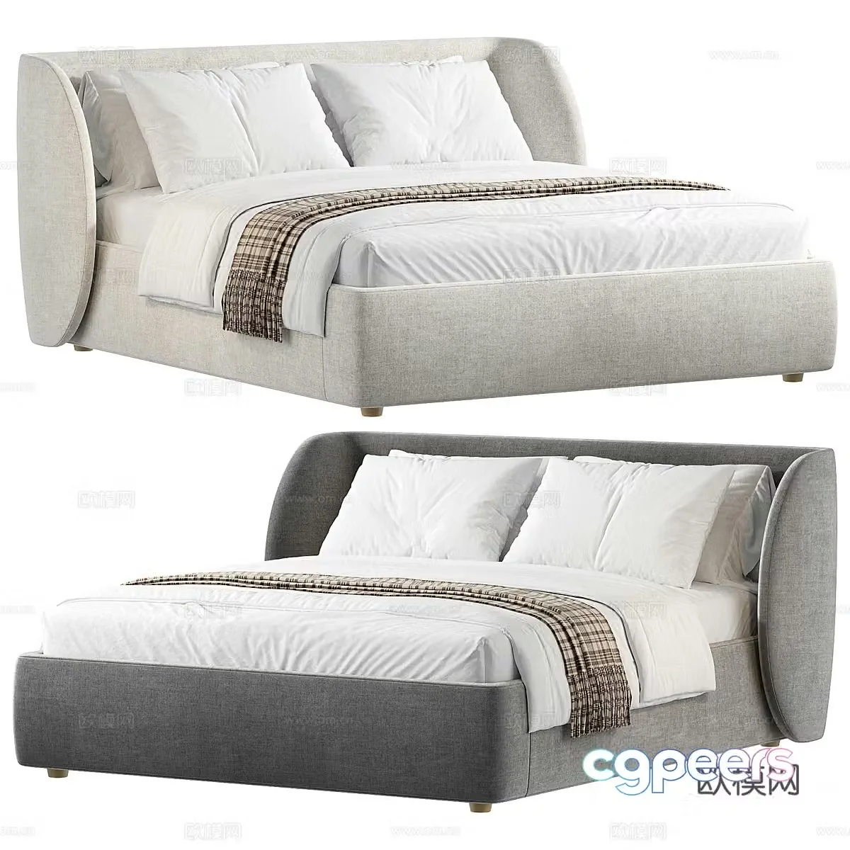 Modern Italian minimalist Yuna fabric double bed 3D model
