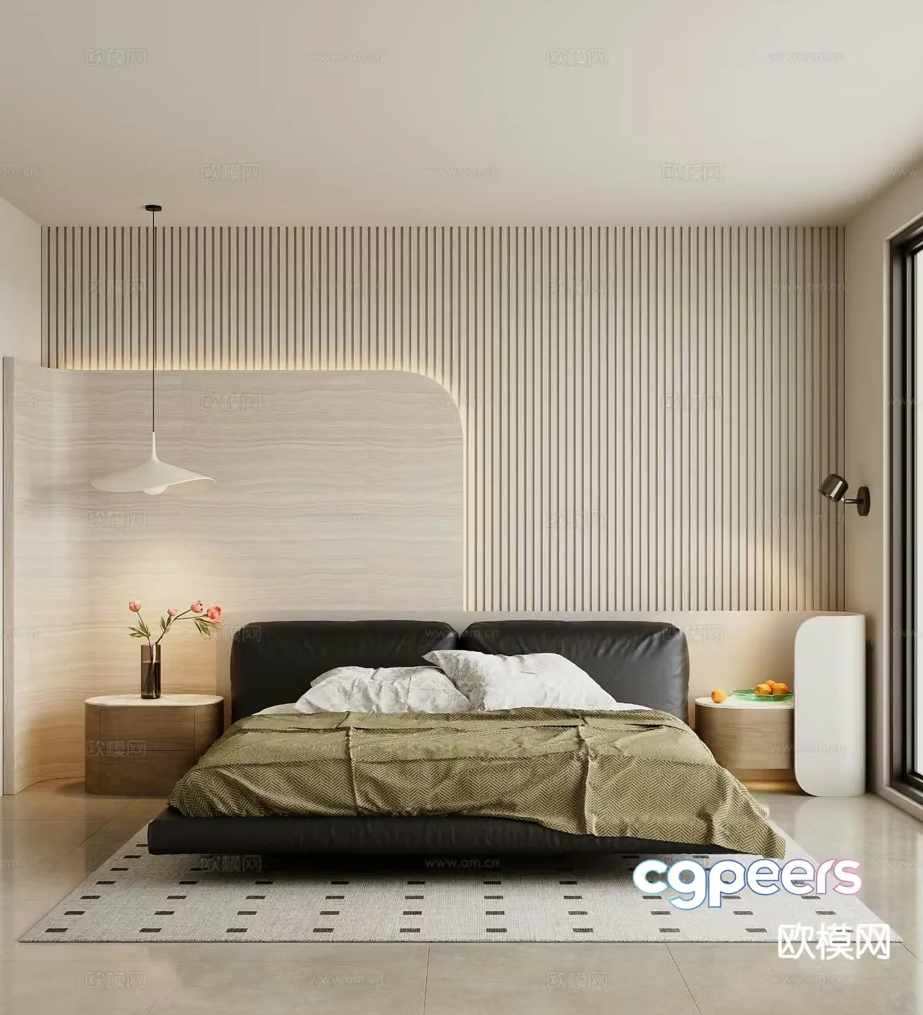 Modern double bed suspended bed 3d model