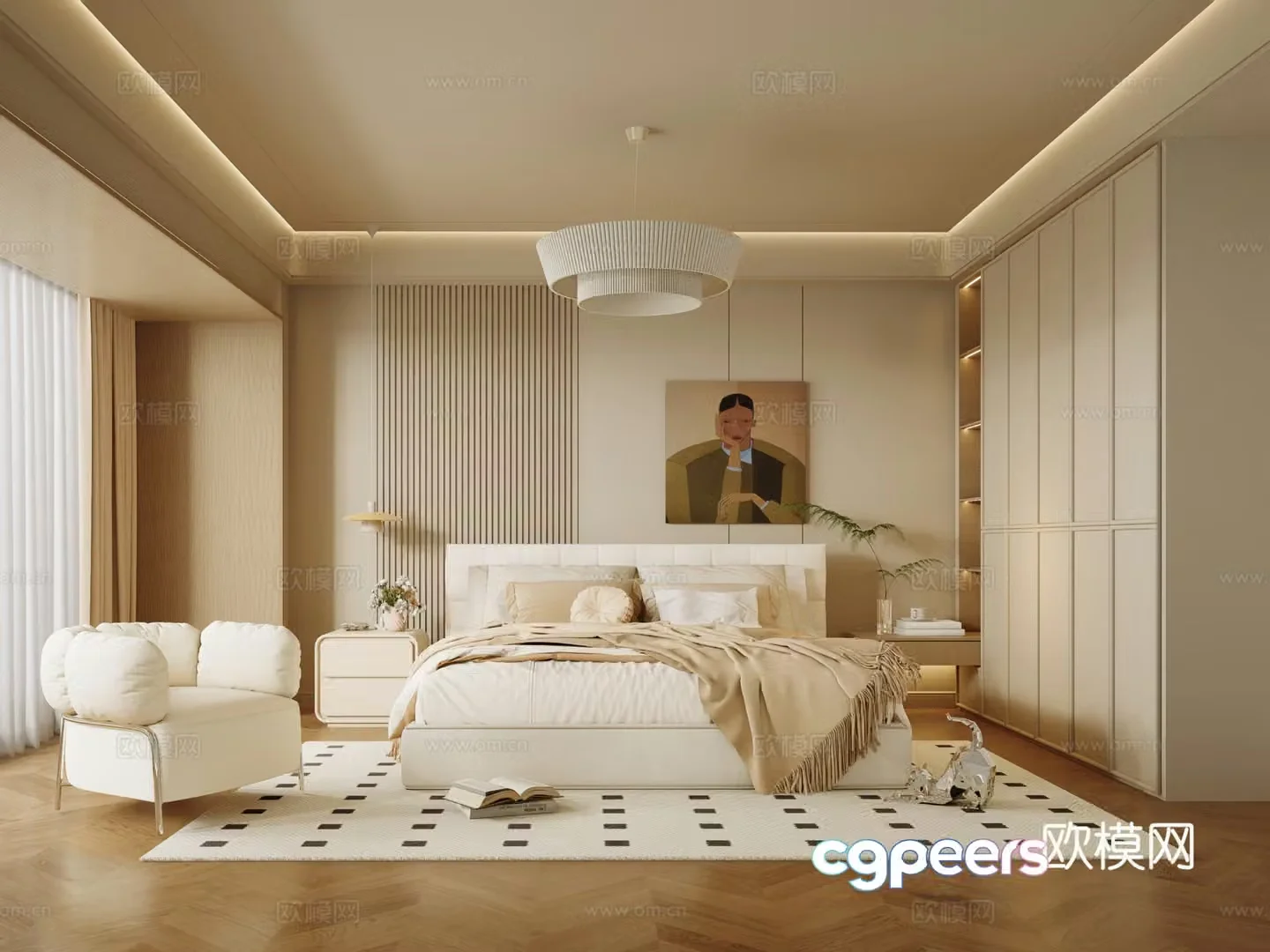 Cream home bedroom master bedroom 3d model