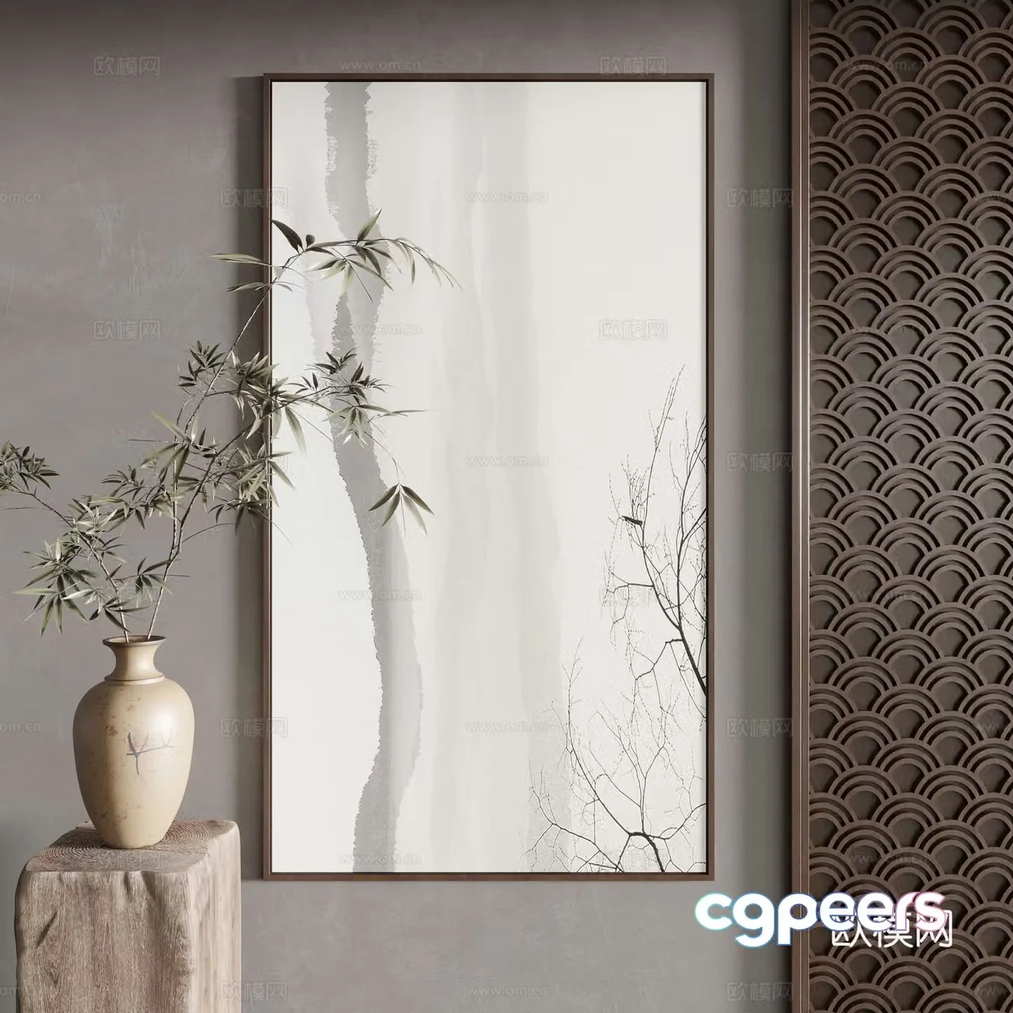 New Chinese style decorative painting 3D model