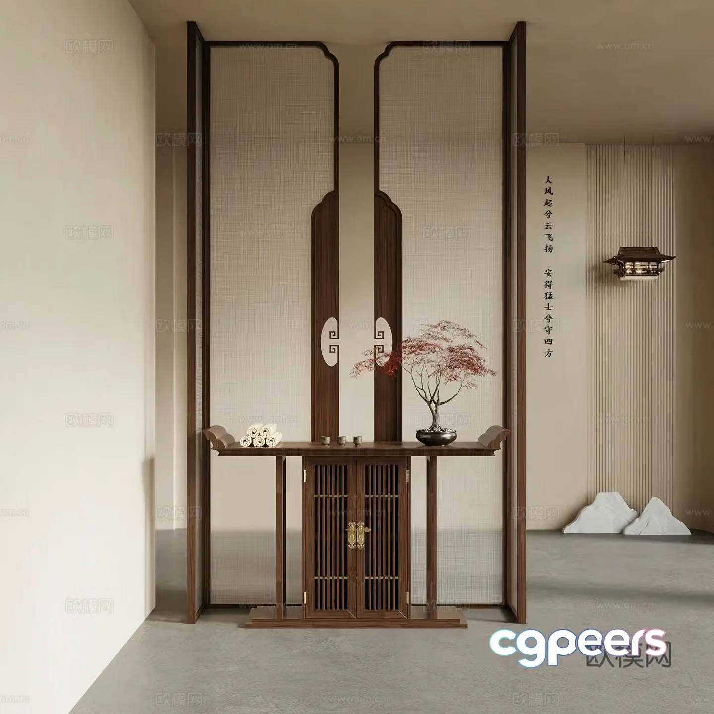 05 Entrance New Chinese style Entrance End viewing platform Entrance cabinet Screen partition 3D model