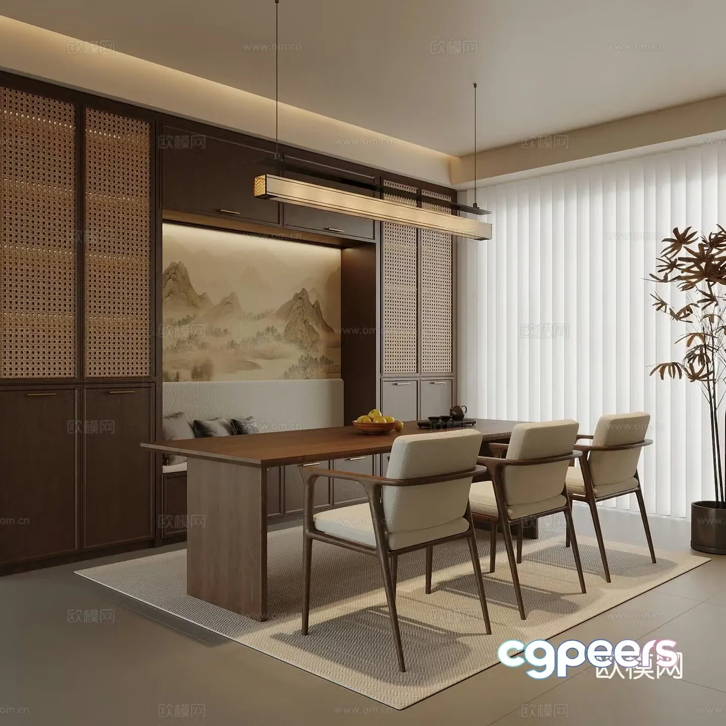 New Chinese restaurant cardboard wine cabinet dining table and chair 3D model