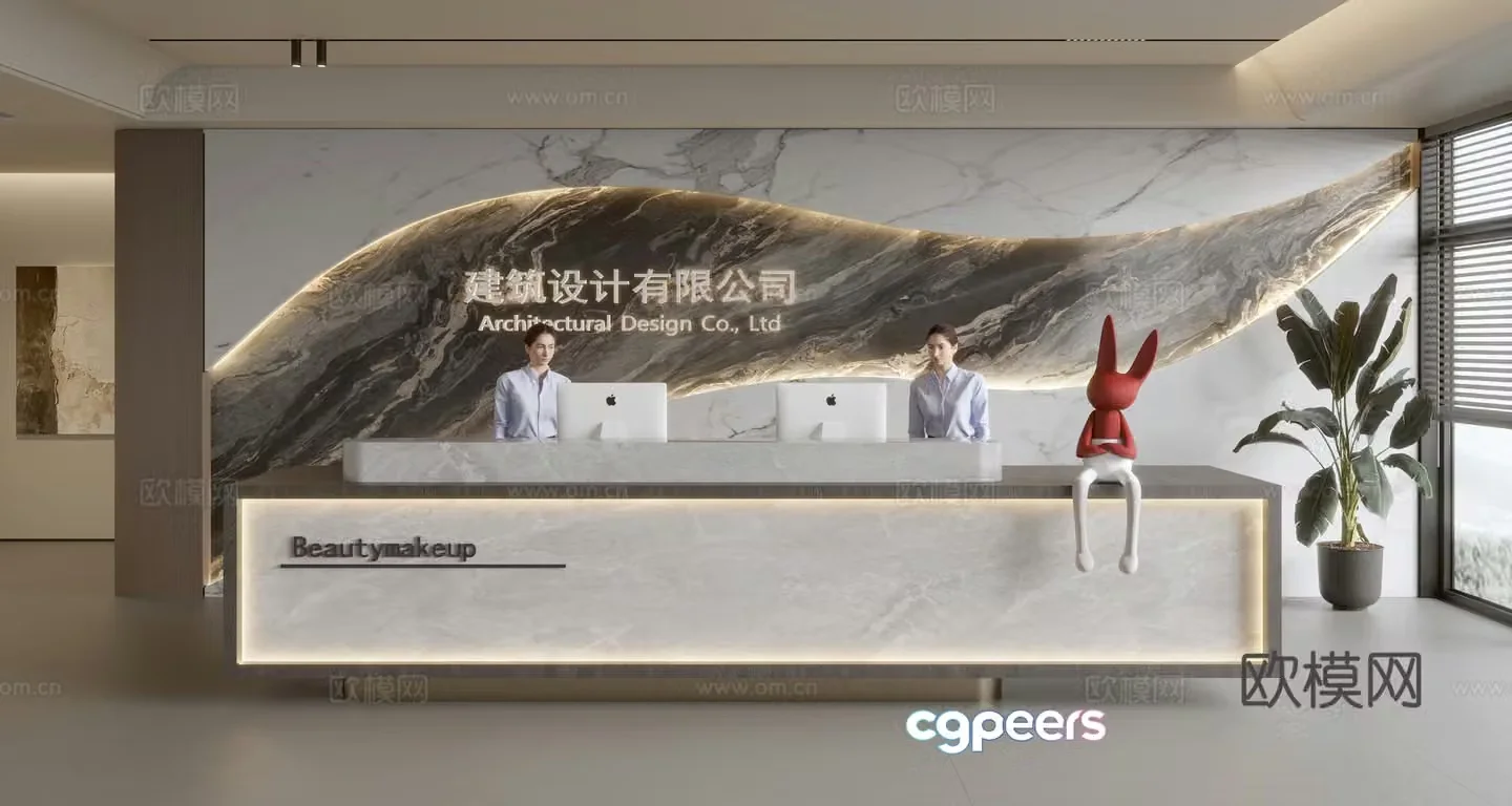 Modern company front desk reception area front desk background wall reception desk service desk 3d model