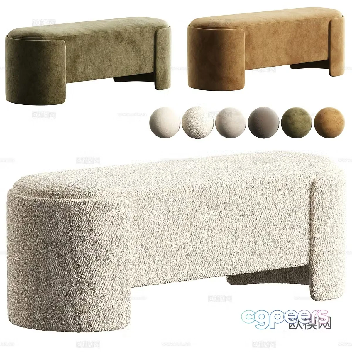 Modern cream style fabric bench 3d model