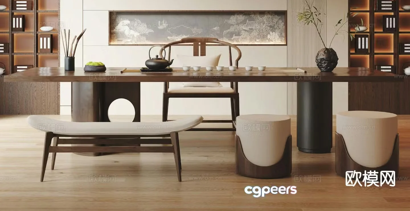 New Chinese style tea table tea table 3d model