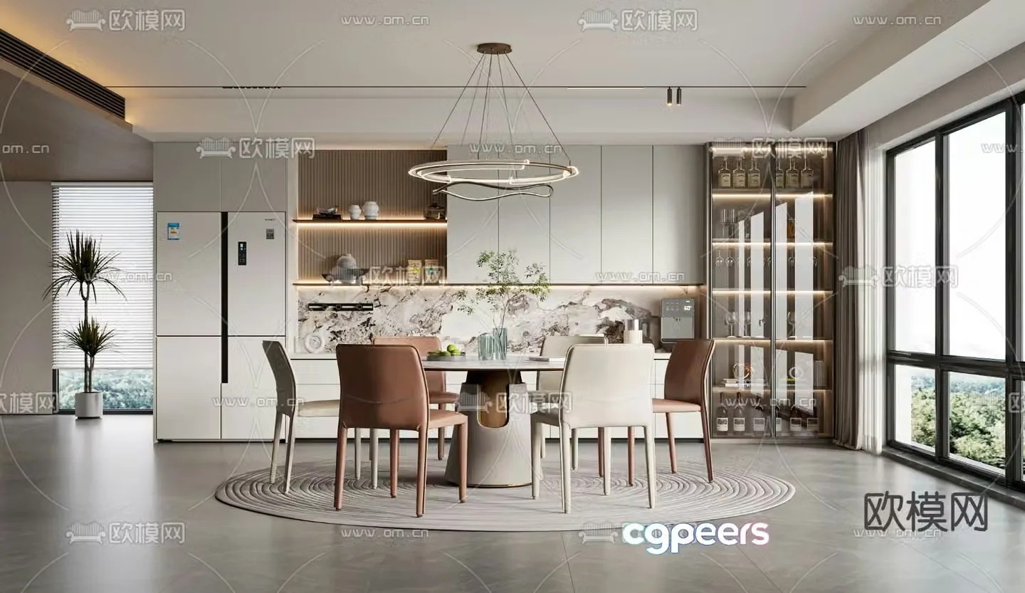 Modern restaurant round dining table 3d model