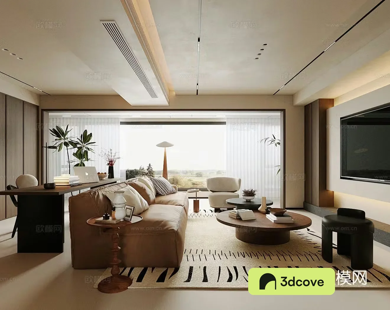 Middle style living room large apartment living room Wavizu Living room horizontal living room sofa coffee table 3D model