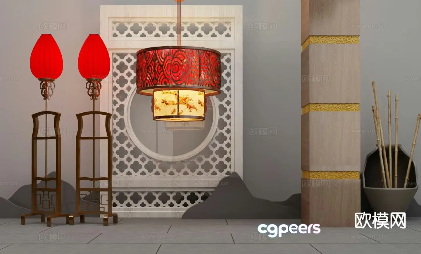New Chinese style chandelier floor lamp 3d model