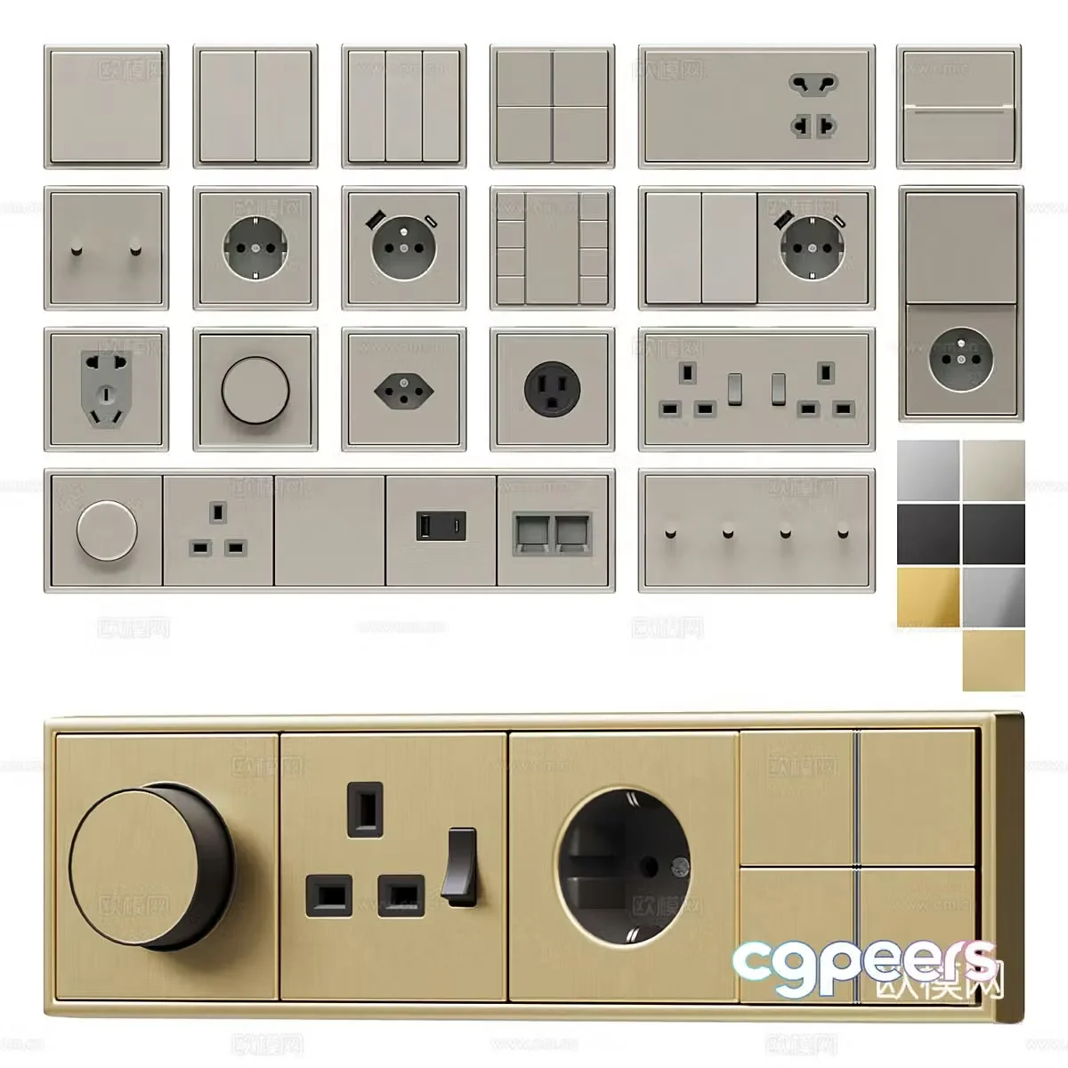 Modern Italian light luxury metal shell switch socket 3d model