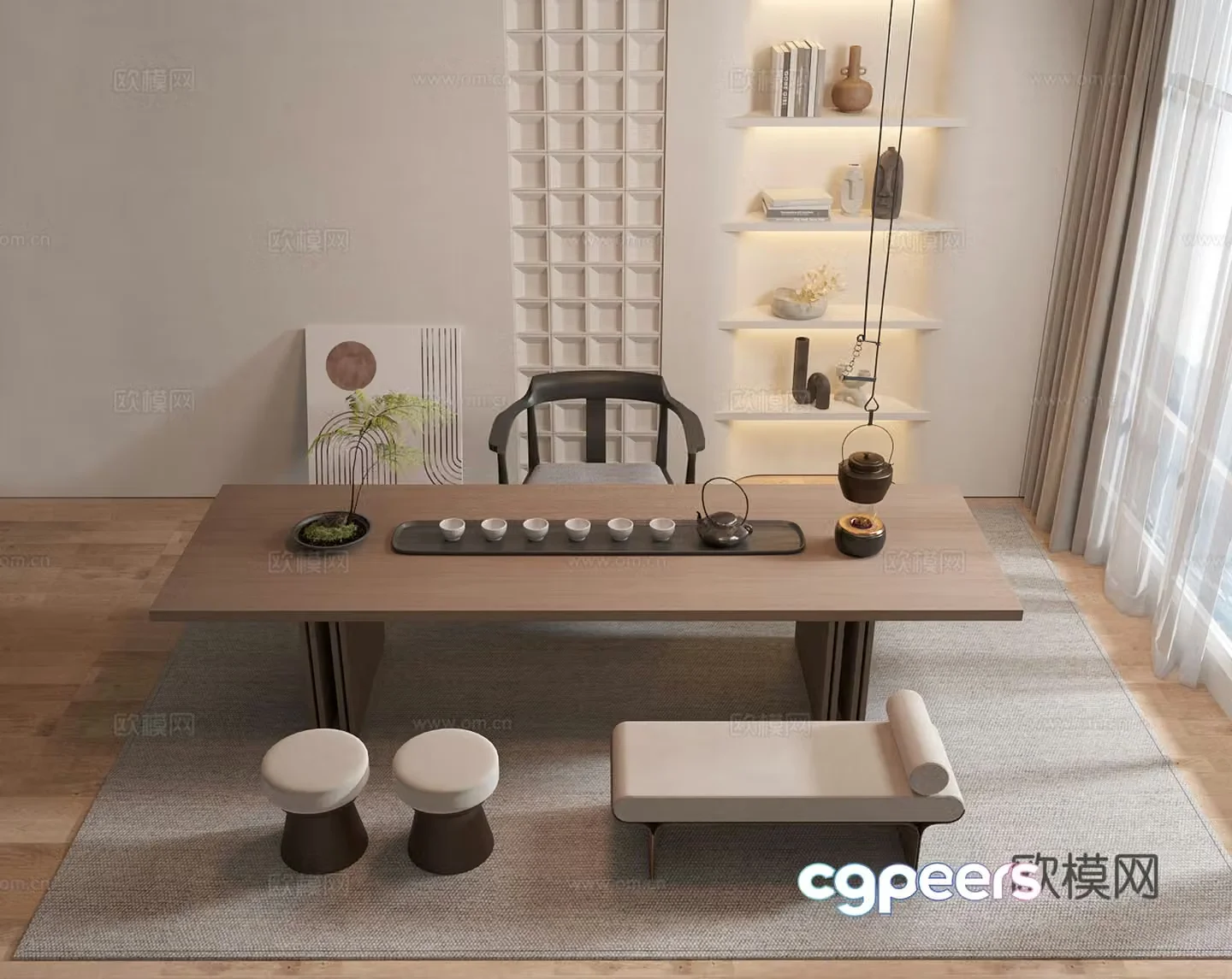 New Chinese style tea table and chair 3D model