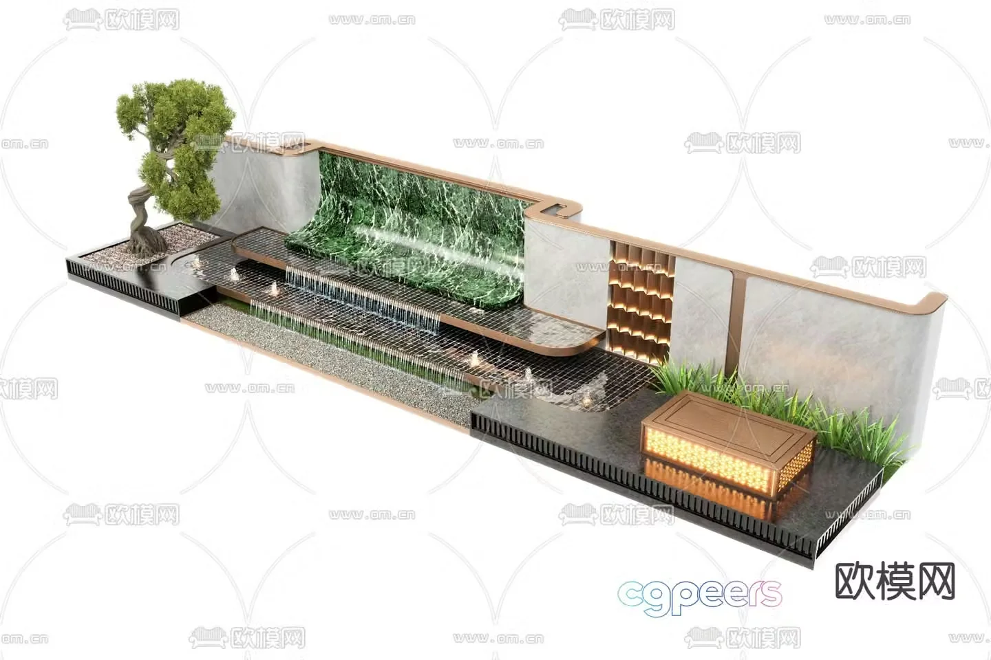 New Chinese style water feature wall courtyard feature wall 3D model