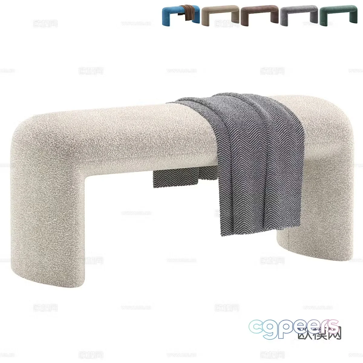 Modern Cream Curve Bench 3d Model