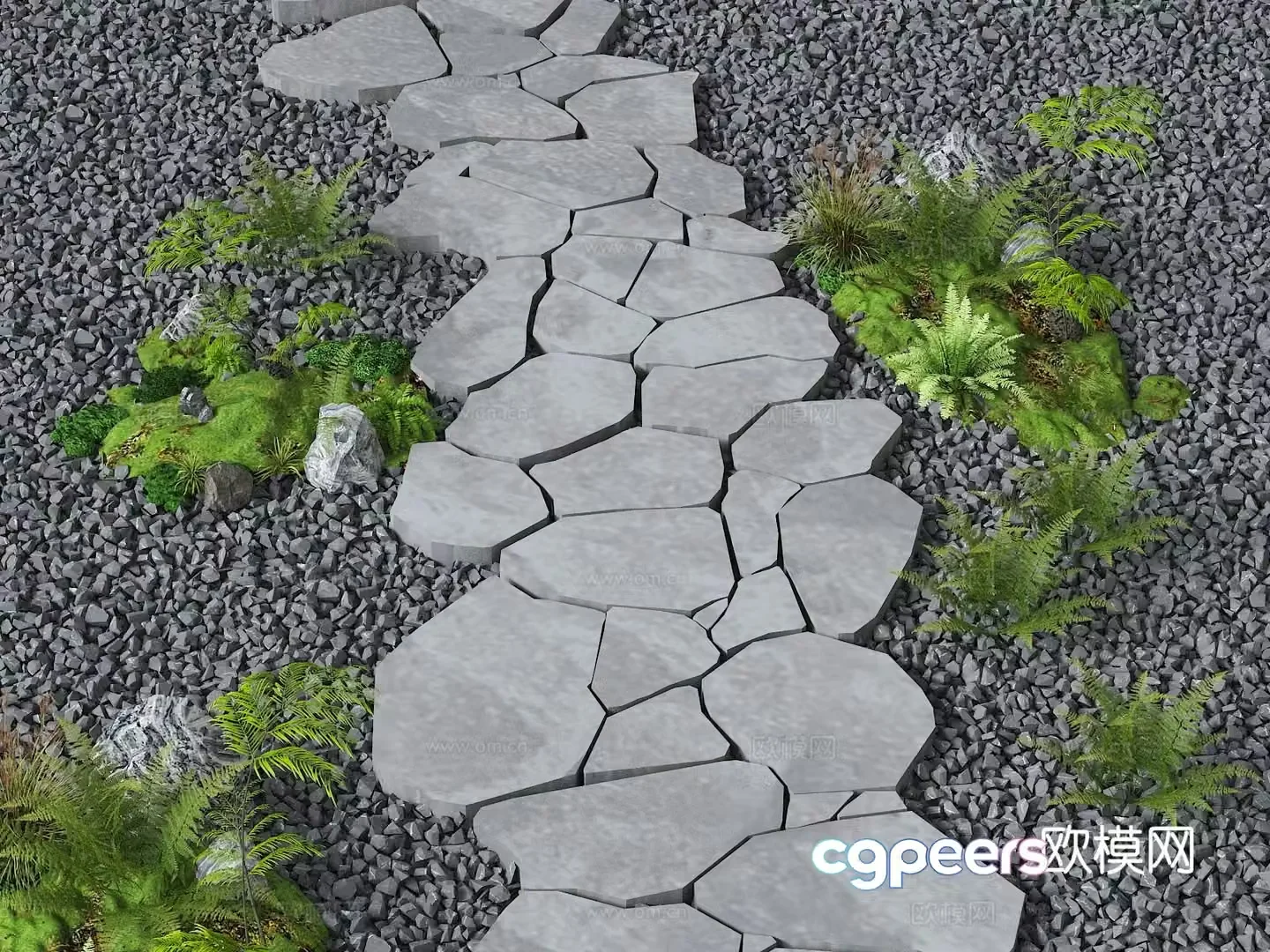 Bluestone slab Tingbu stone green plant landscaping 3D model
